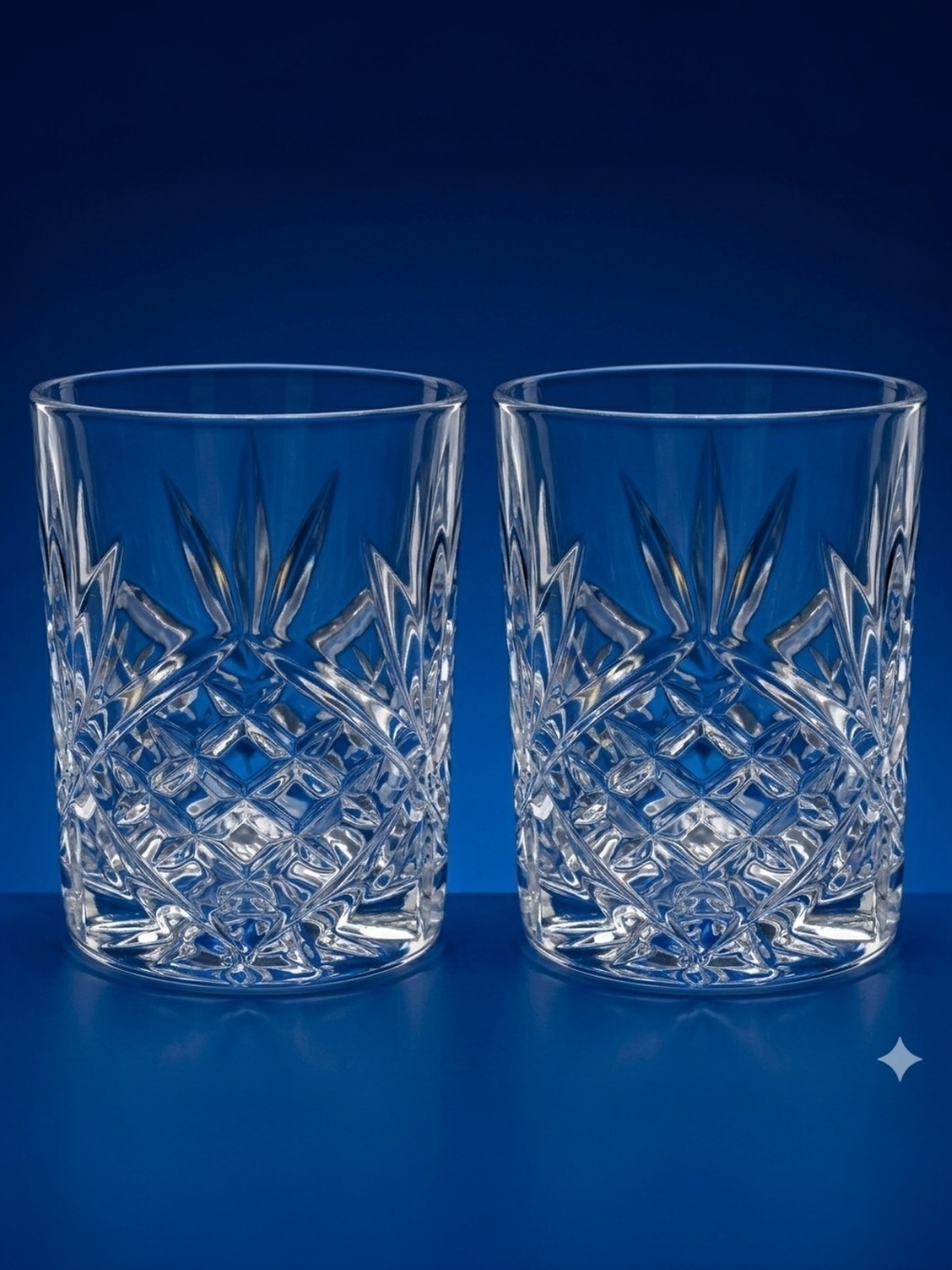 Set of 2 Crystal Cut Double Old Fashioned Glasses - Clear ♡